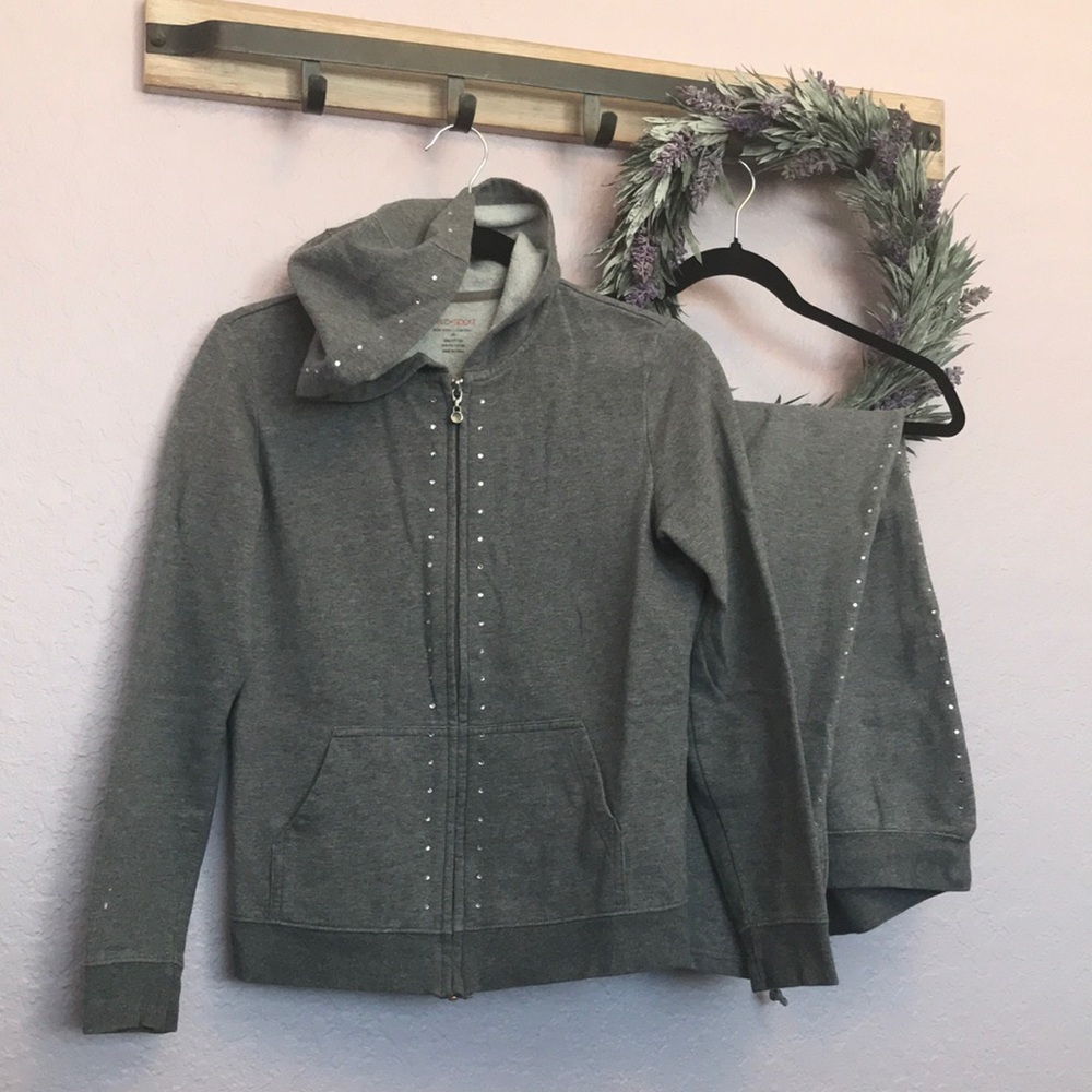Sweatsuit with bling Grey and rhinestones Sz XS